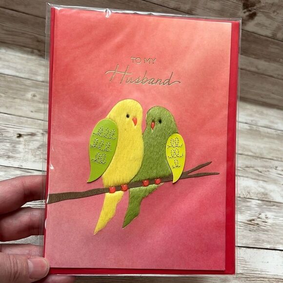 HUSBAND Valentine’s Day Card w/ Red Envelope Lovebirds by Papersong Brand New - Picture 1 of 4